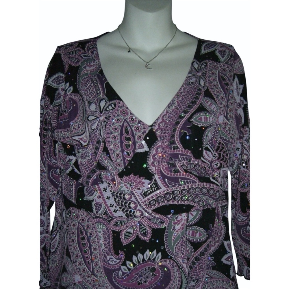 Vintage 90's Blouse Purple Glitter Whimsigoth Goth Fairycore Witchy y2k Boho alt - Picture 5 of 10